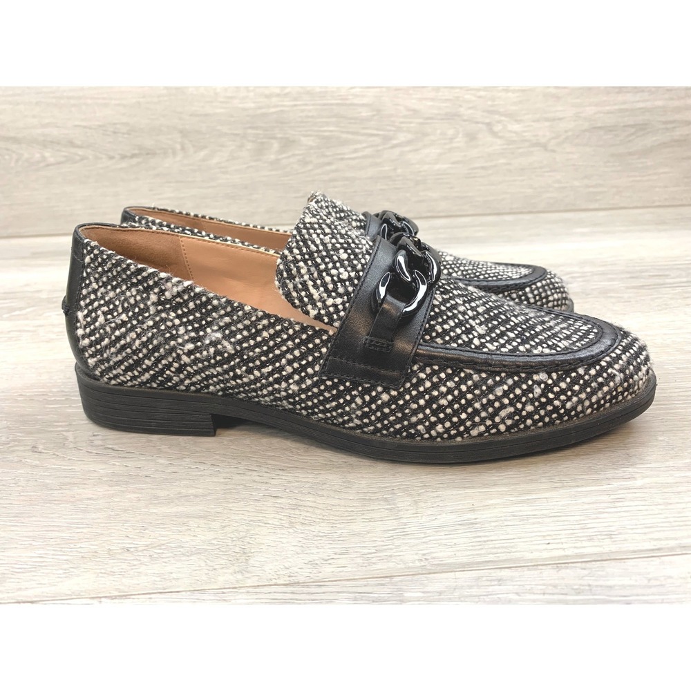 Cole Haan Grand Women's Tweed Loafers Black 8‎ Wool Blend Chain Link Shoes